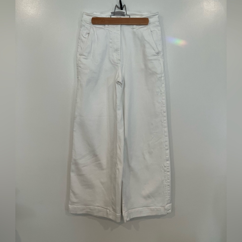 Everlane Wide Leg Crop Pants White High Rise Cotton Size 2